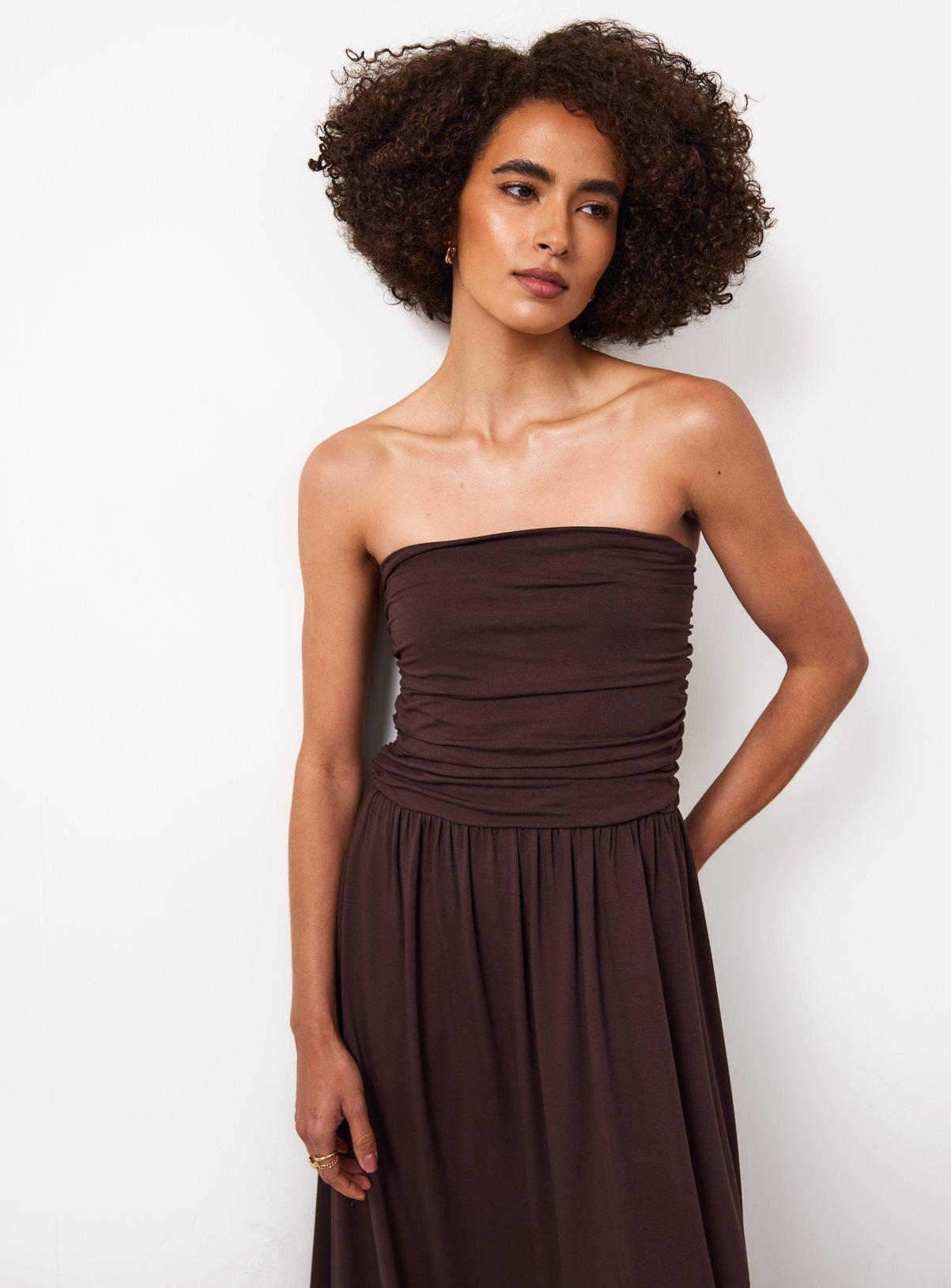 Dark Brown Jersey Bandeau Style Maxi Dress 8 - Image 2 thumbnail